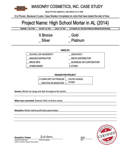 Scan of the case study form for case 405, filled in and signed