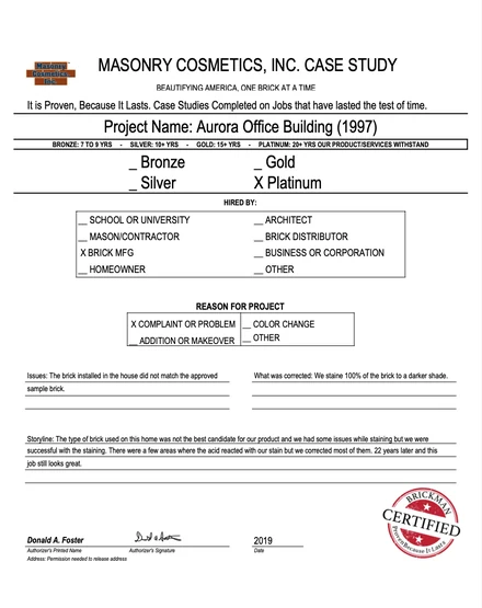 Scan of the case study form for case 258, filled in and signed