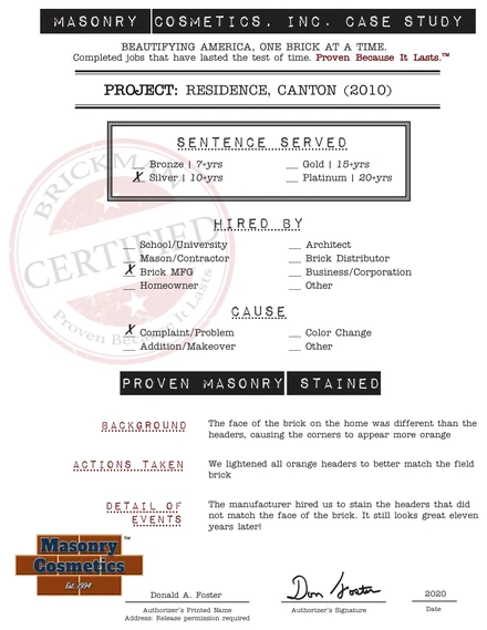 The case study form for case 179, filled in and signed