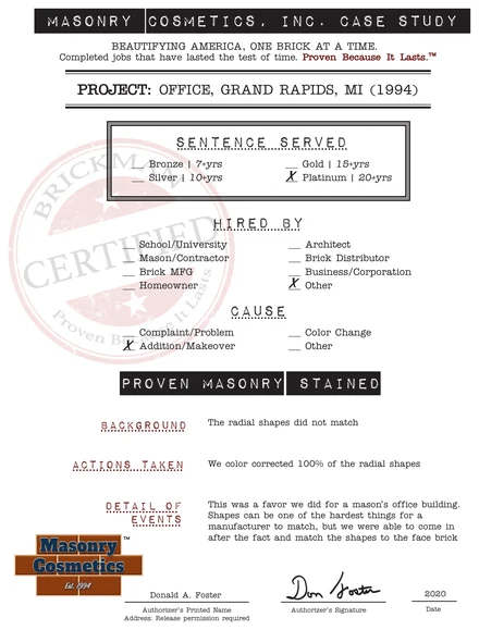 The case study form for case 080, filled in and signed