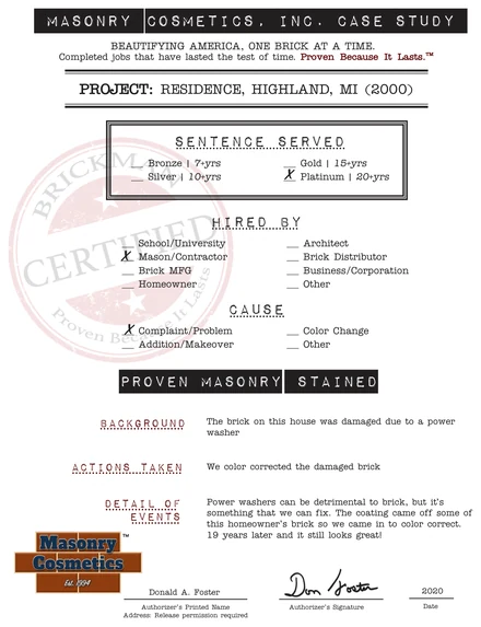 The case study form for case 140, filled in and signed