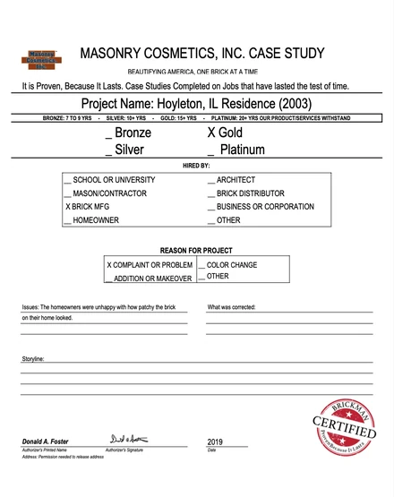 The case study form for case 237, filled in and signed