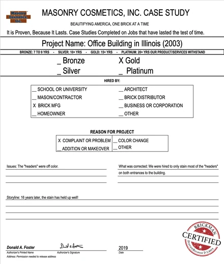 Scan of the case study form for case 056, filled in and signed