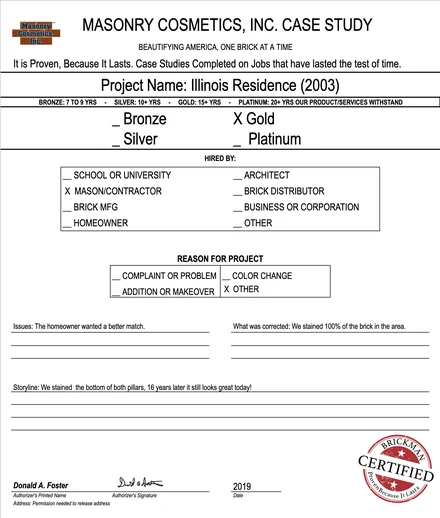 The case study form for case 053, filled in and signed
