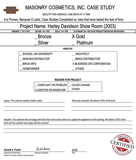 Scan of the case study form for case 296, filled in and signed