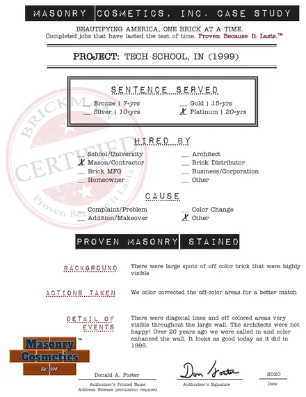 The case study form for case 006, filled in and signed