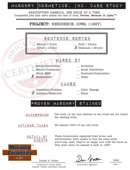 The case study form for case 051, filled in and signed