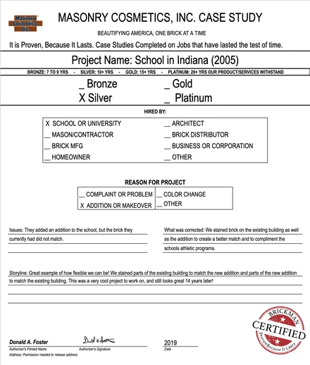 Scan of the case study form for case 017, filled in and signed