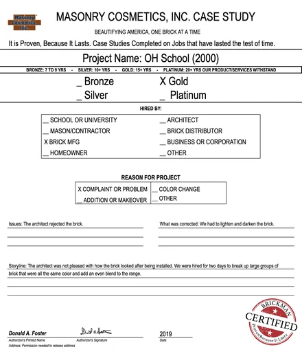 Scan of the case study form for case 250, filled in and signed