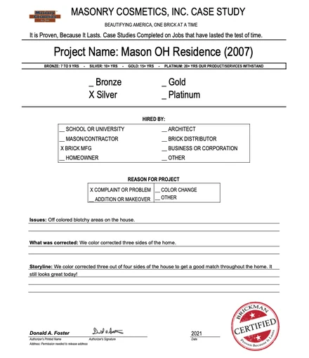 Scan of the case study form for case 041, filled in and signed