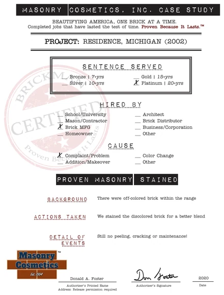 The case study form for case 227, filled in and signed