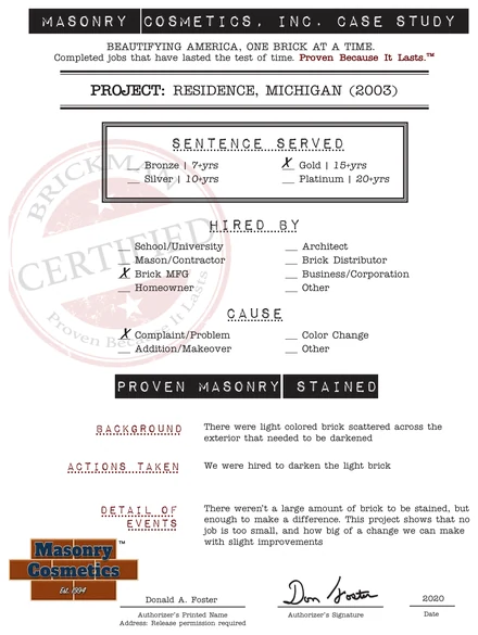 The case study form for case 049, filled in and signed, rendered from the case booklet