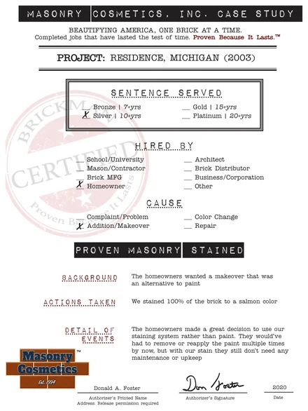 The case study form for case 166, filled in and signed