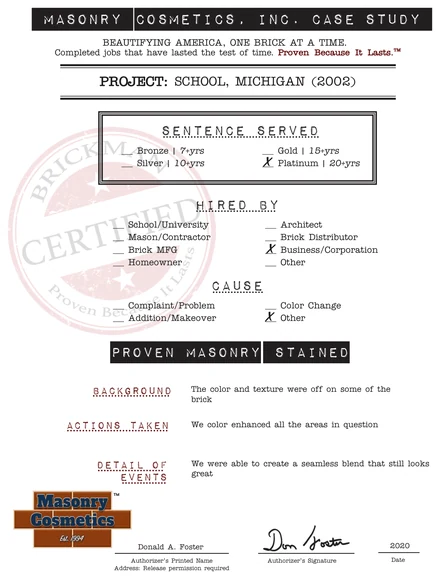 The case study form for case 216, filled in and signed