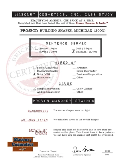 The case study form for case 212, filled in and signed
