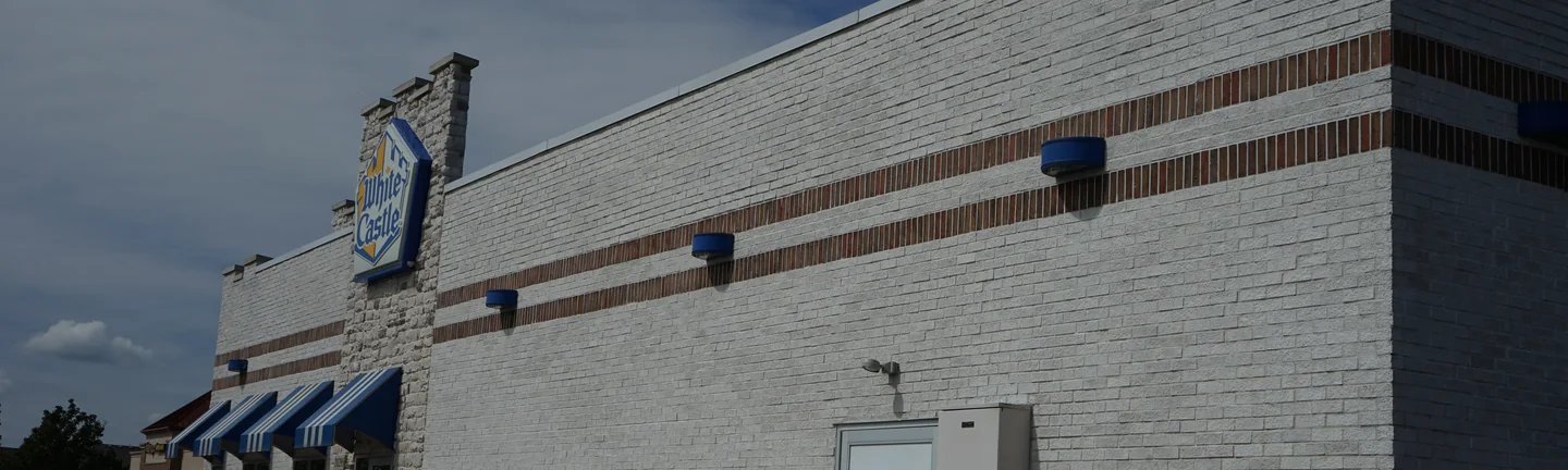 The White Castle elevation in 2019, its white brick and white mortar joints reading as one wall