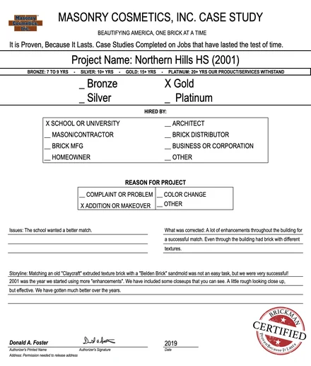 Scan of the case study form for case 068, filled in and signed