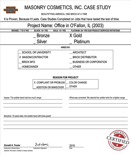 Scan of the case study form for case 057, filled in and signed
