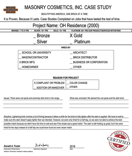 Scan of the case study form for case 255, filled in and signed