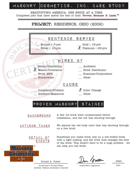 The case study form for case 355, filled in and signed