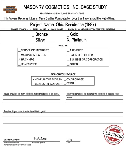 Scan of the case study form for case 187, filled in and signed
