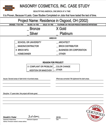Scan of the case study form for case 121, filled in and signed