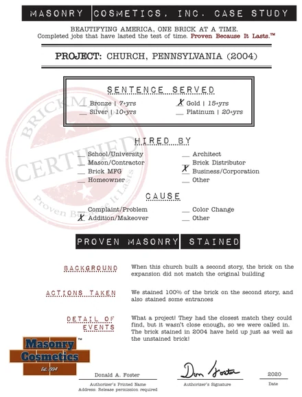 The case study form for case 156, filled in and signed