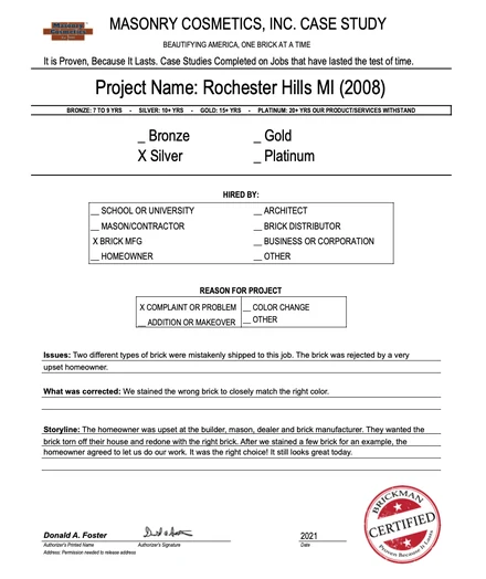 Scan of the case study form for case 409, filled in and signed