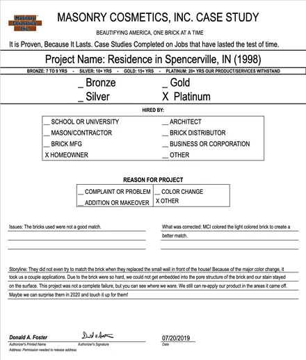 The case study form for case 071, filled in and signed