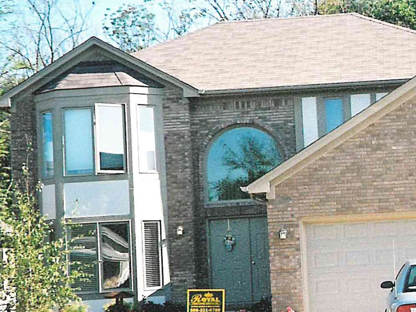 The front of the house during the 2003 work, the dark grey brown brick of the main body standing beside the much paler brick of the garage gable