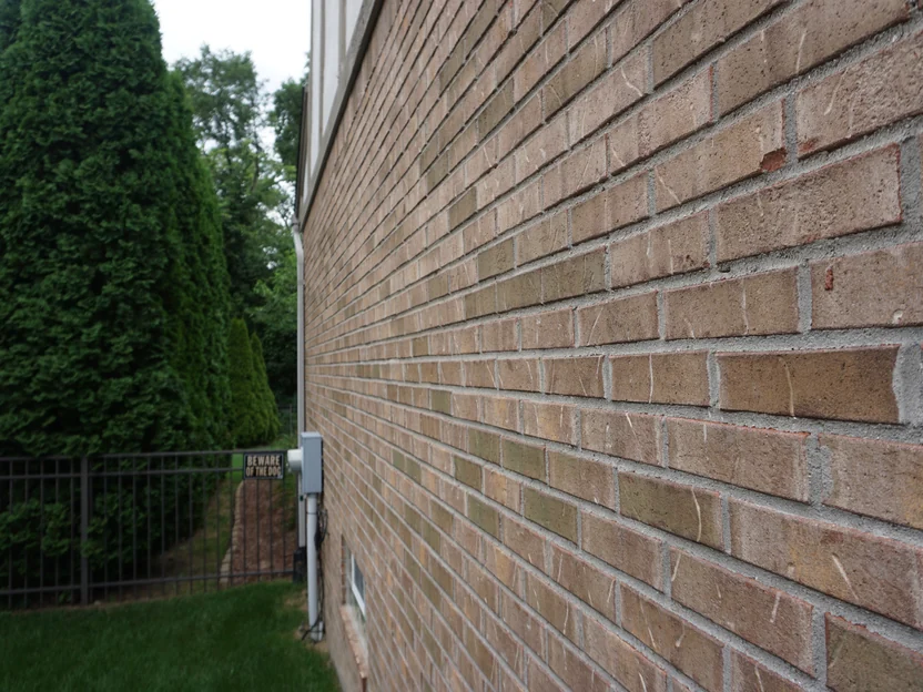 The side wall in 2019 seen along its length, the brick holding one range from the near corner to the far end