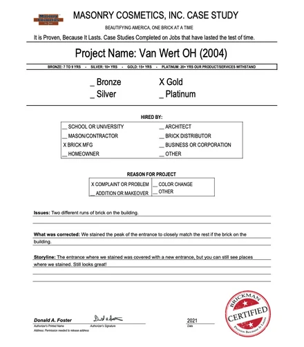Scan of the case study form for case 402, filled in and signed