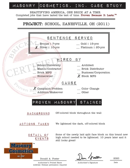 The case study form for case 357, filled in and signed